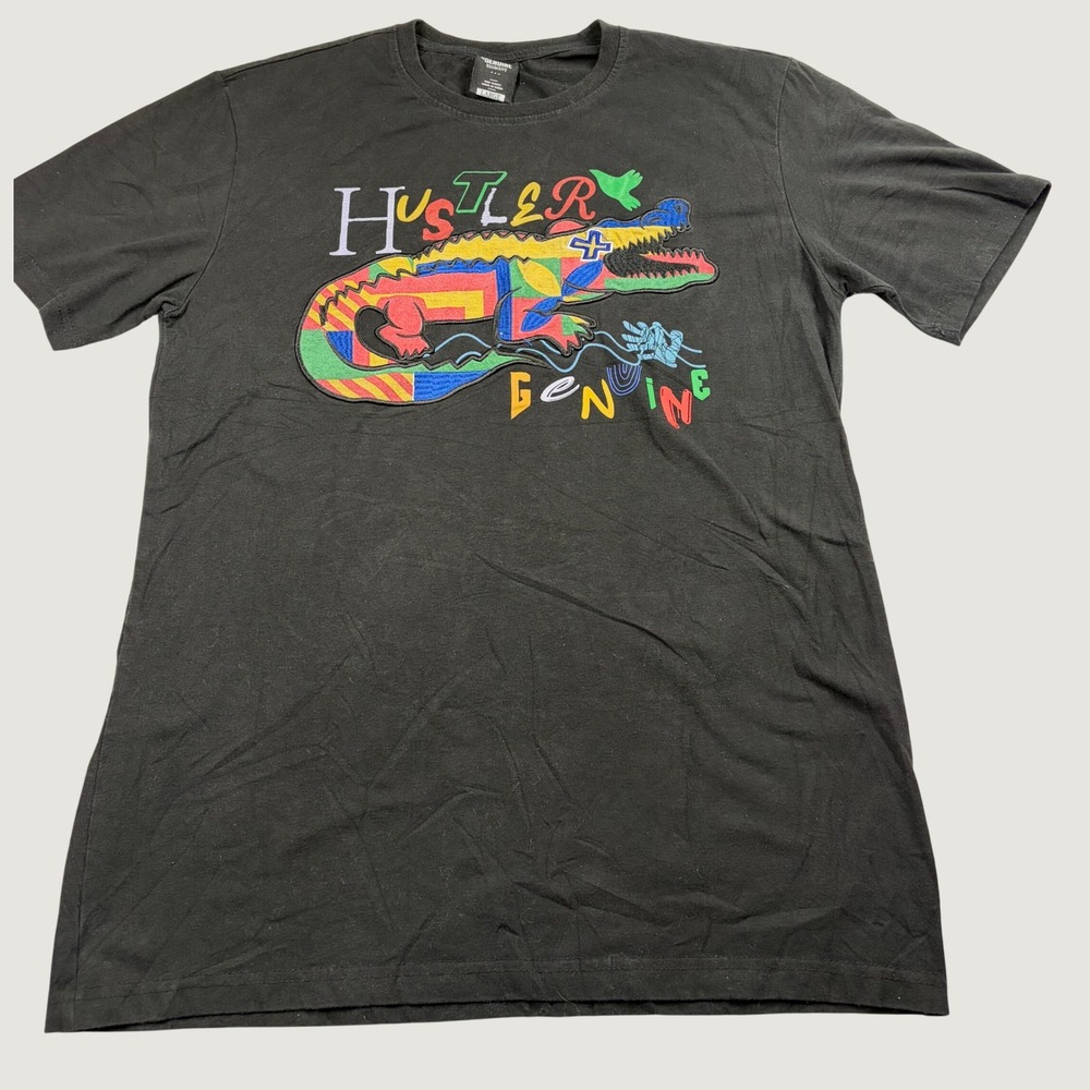 Genuine Authentic Garments Mens Black Hustler Alligator Graphic T-Shirt Large